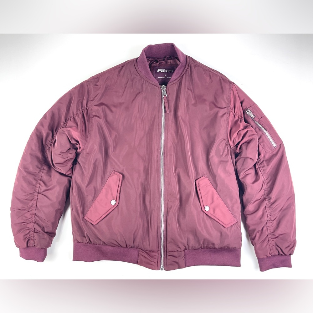 Women’s FB Sister Burgundy Bomber Jacket Size Small New Without Tags